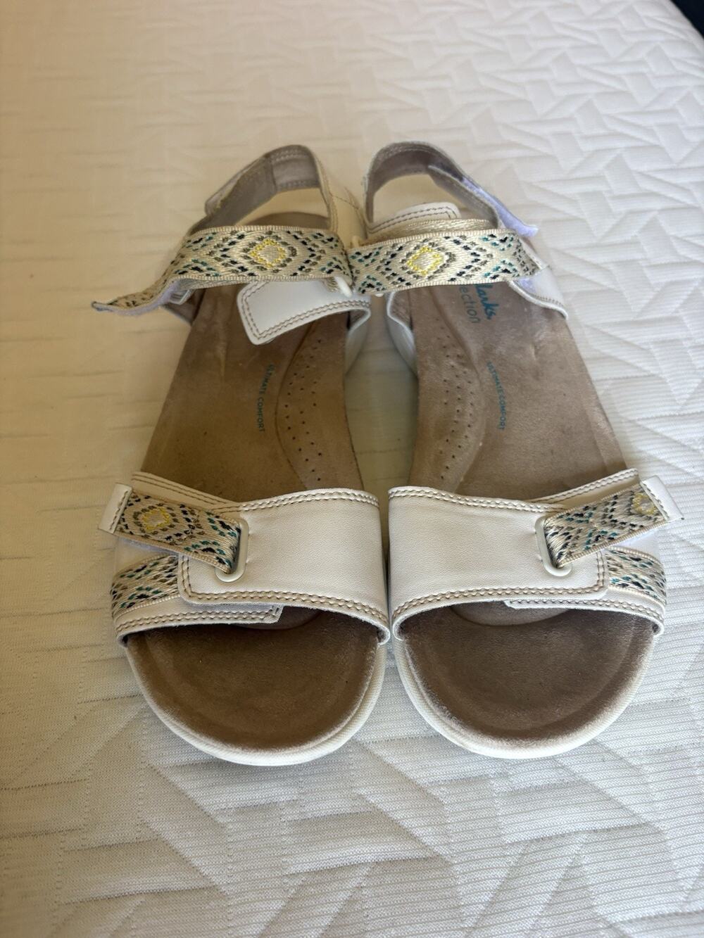 Clarks Amanda Sprint White Suede Comfort Sandals Women's 8